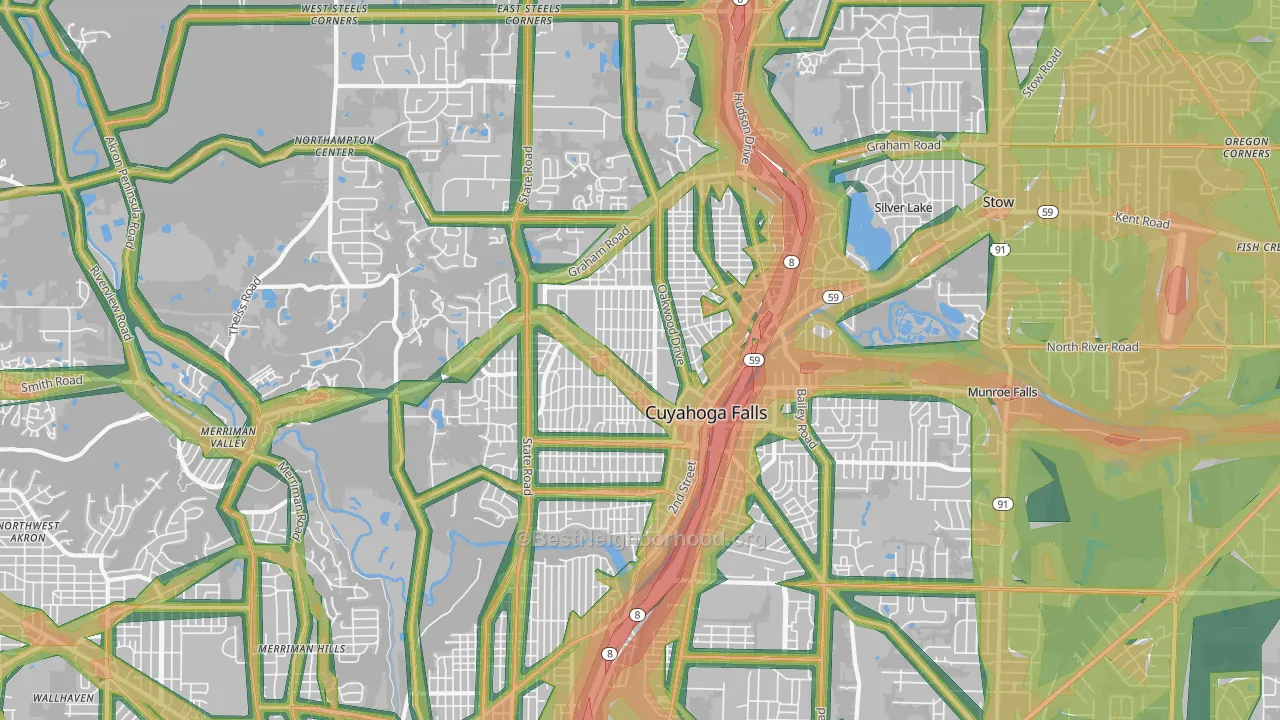 Cuyahoga Falls, OH Map of Noise Levels in Cuyahoga Falls