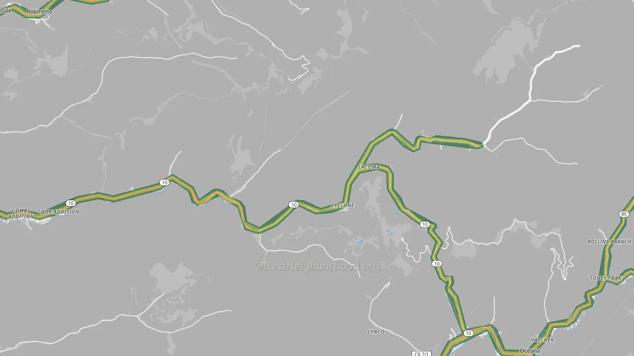 Cyclone, WV Map of Noise Levels in Cyclone
