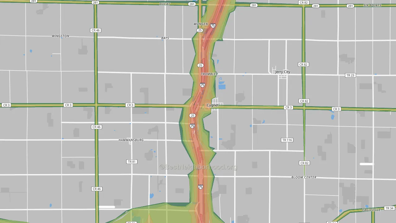 Cygnet, OH Map of Noise Levels in Cygnet