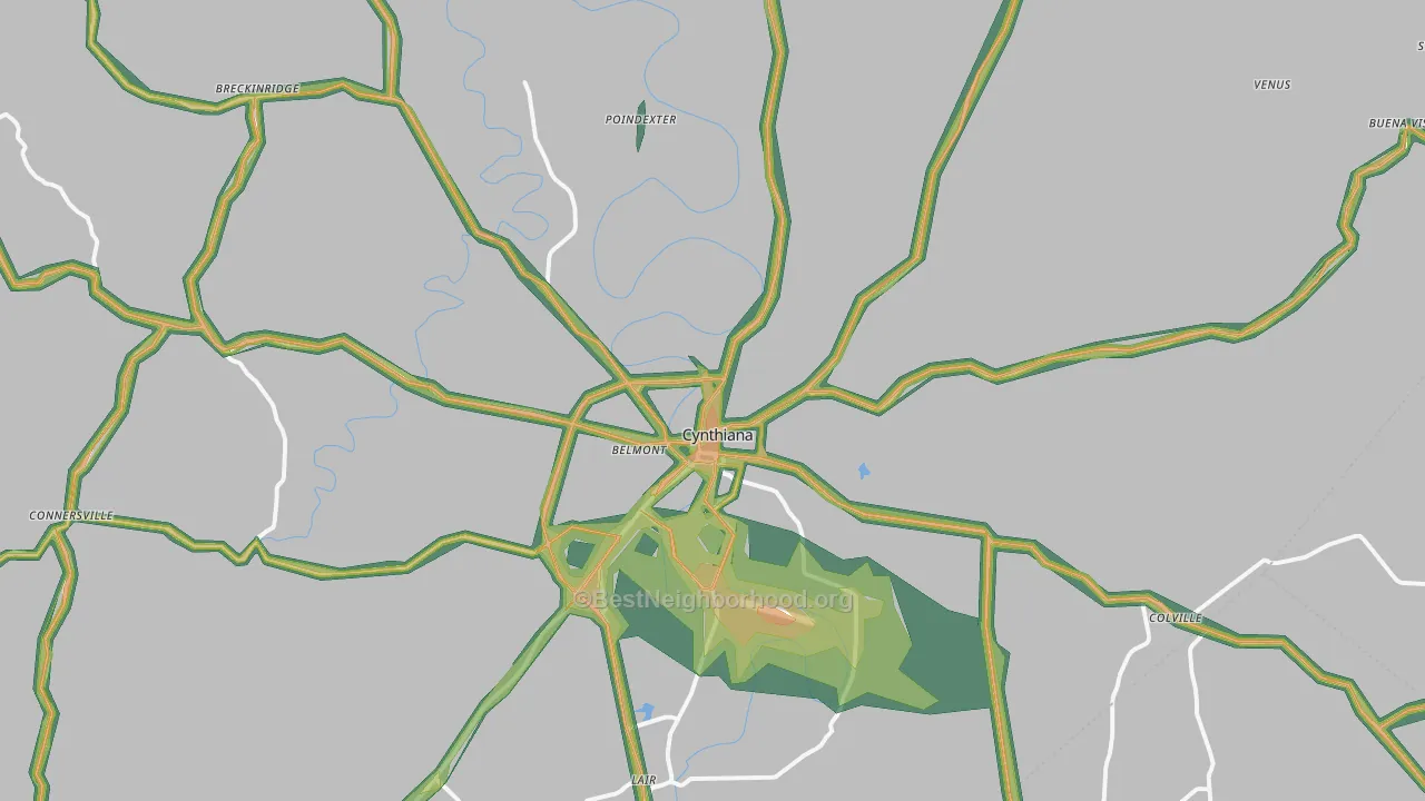 Cynthiana, KY Map of Noise Levels in Cynthiana