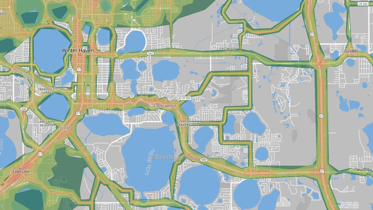 Cypress Gardens, FL Map of Noise Levels in Cypress Gardens