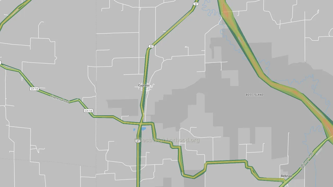 Cypress, IL Map of Noise Levels in Cypress