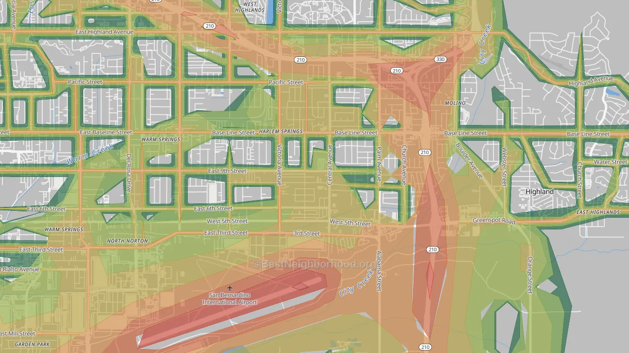 Cypress-Riverside, Highland, CA Map of Noise Levels in Cypress-Riverside