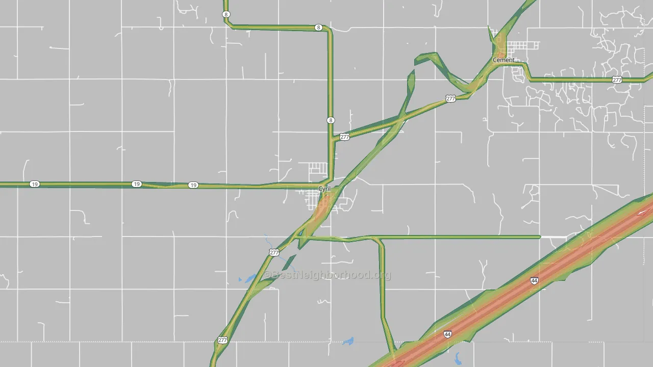 Cyril, OK Map of Noise Levels in Cyril