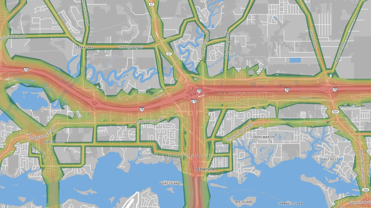 D'Iberville, MS Map of Noise Levels in D'Iberville