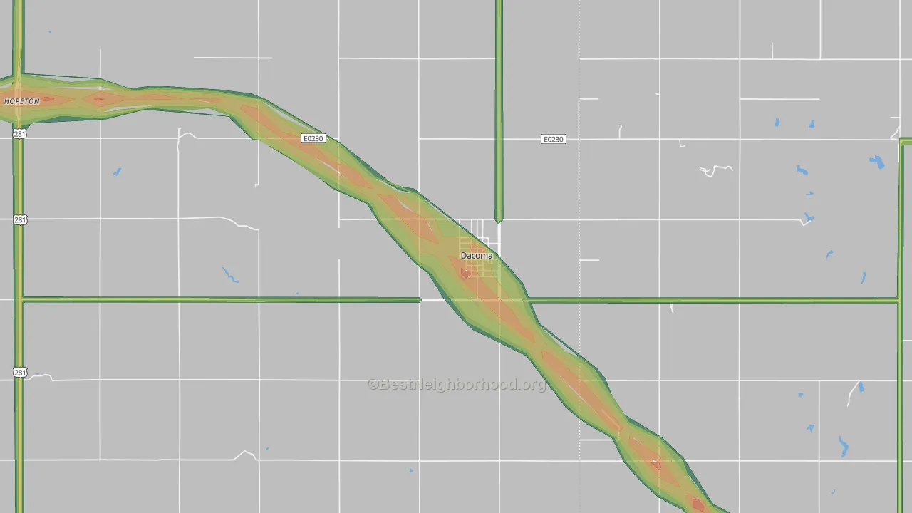 Dacoma, OK Map of Noise Levels in Dacoma