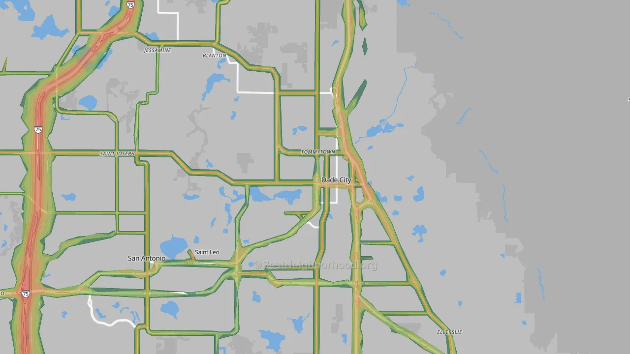 Dade City, FL Map of Noise Levels in Dade City