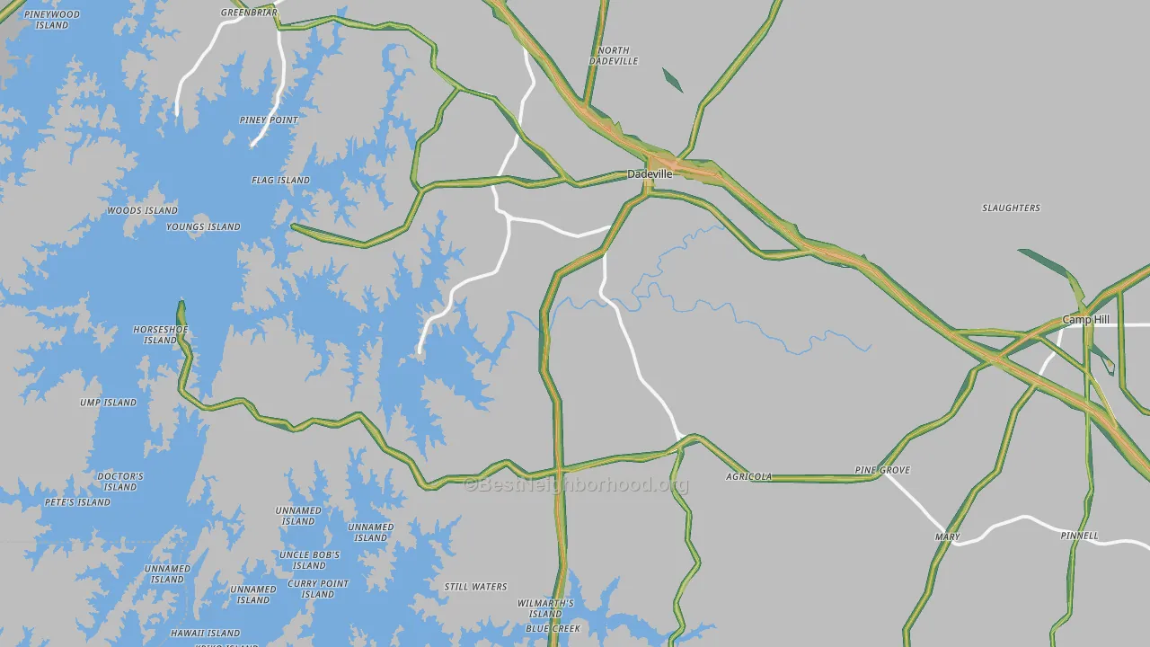 Dadeville, AL Map of Noise Levels in Dadeville