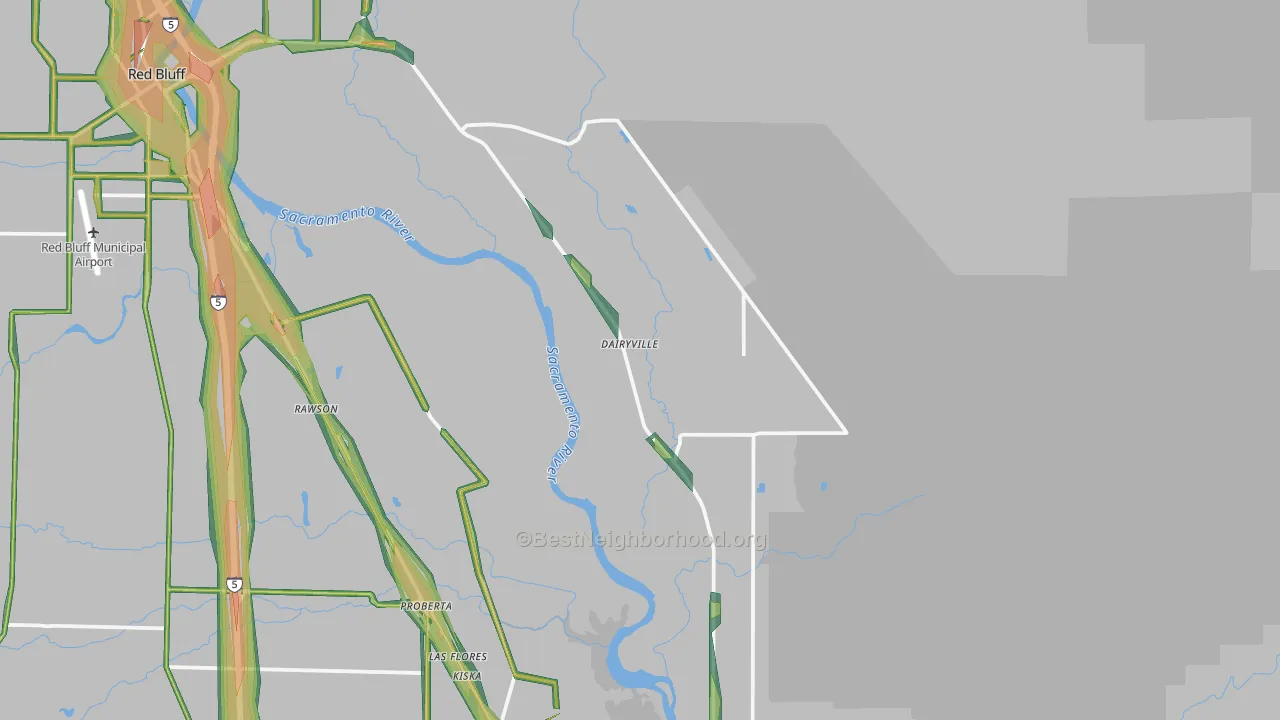 Dairyville, CA Map of Noise Levels in Dairyville