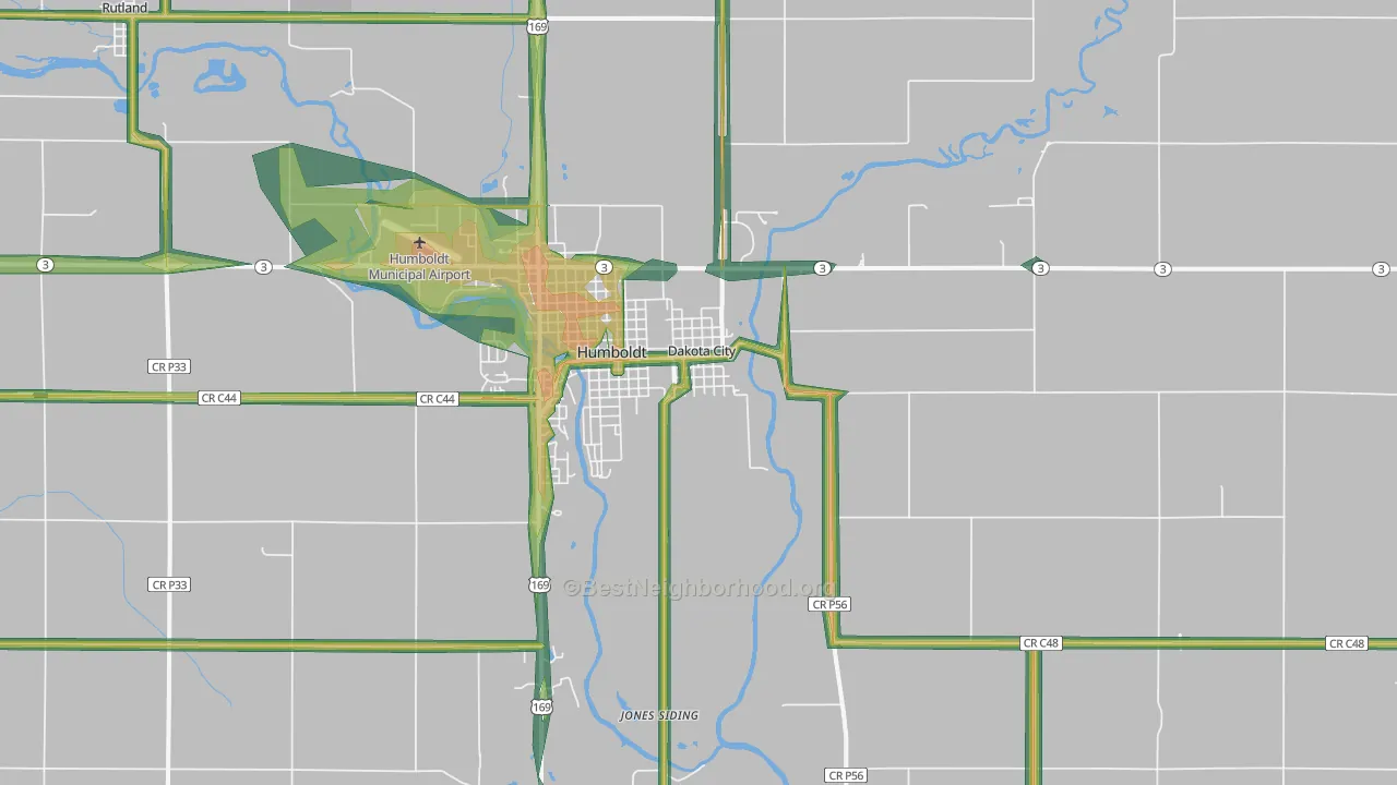 Dakota City, IA Map of Noise Levels in Dakota City