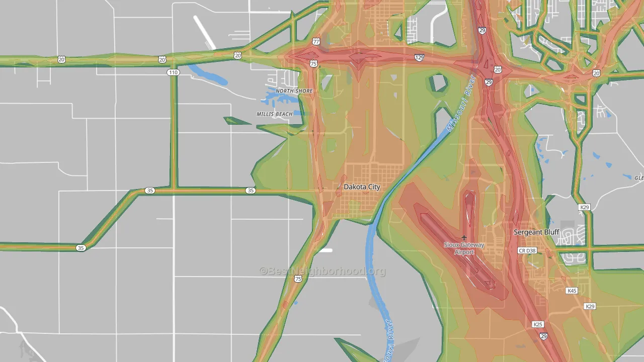 Dakota City, NE Map of Noise Levels in Dakota City