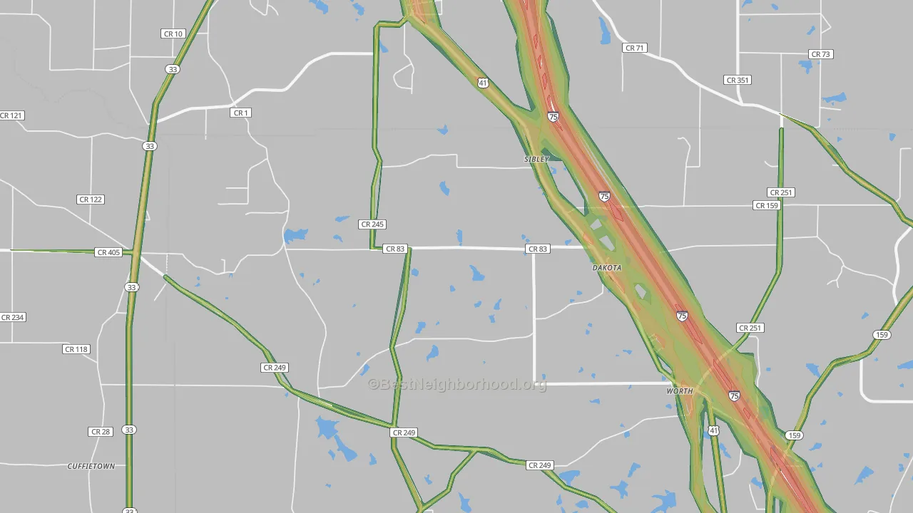 Dakota, GA Map of Noise Levels in Dakota