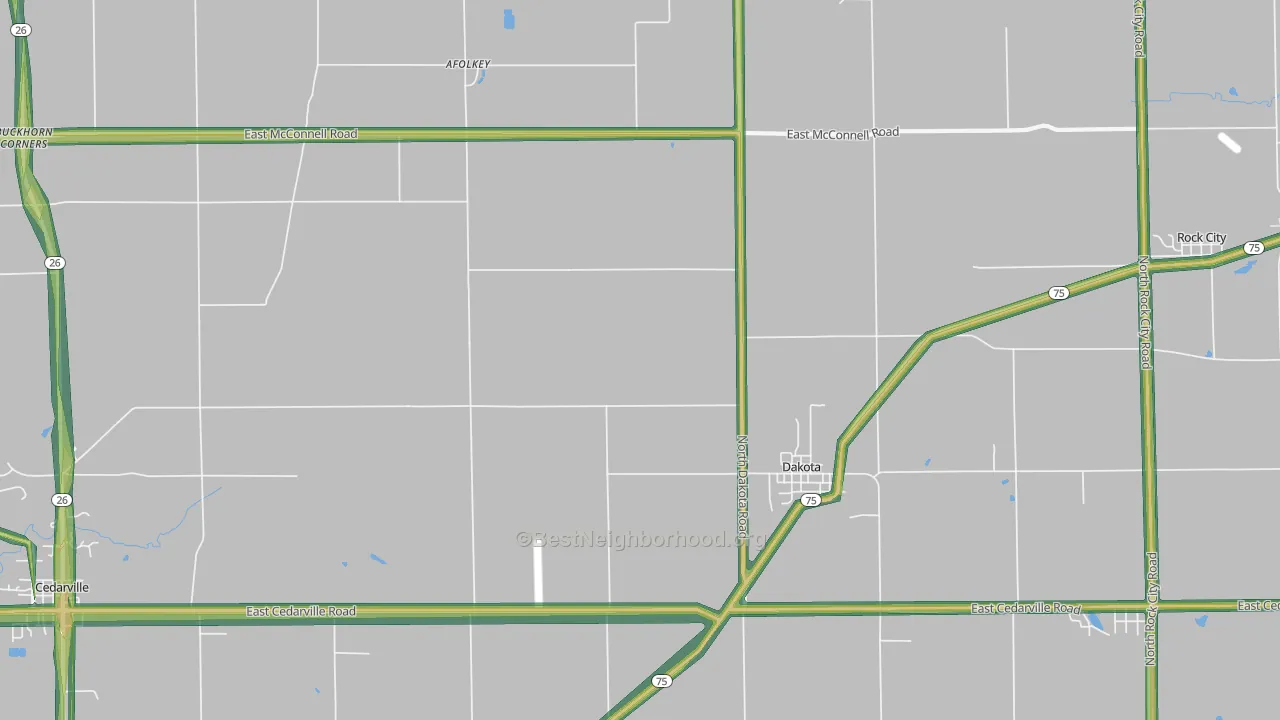 Dakota, IL Map of Noise Levels in Dakota
