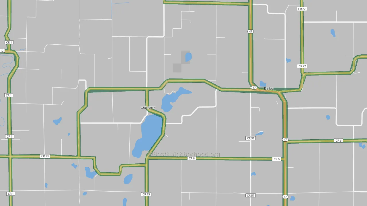 Dalbo, MN Map of Noise Levels in Dalbo