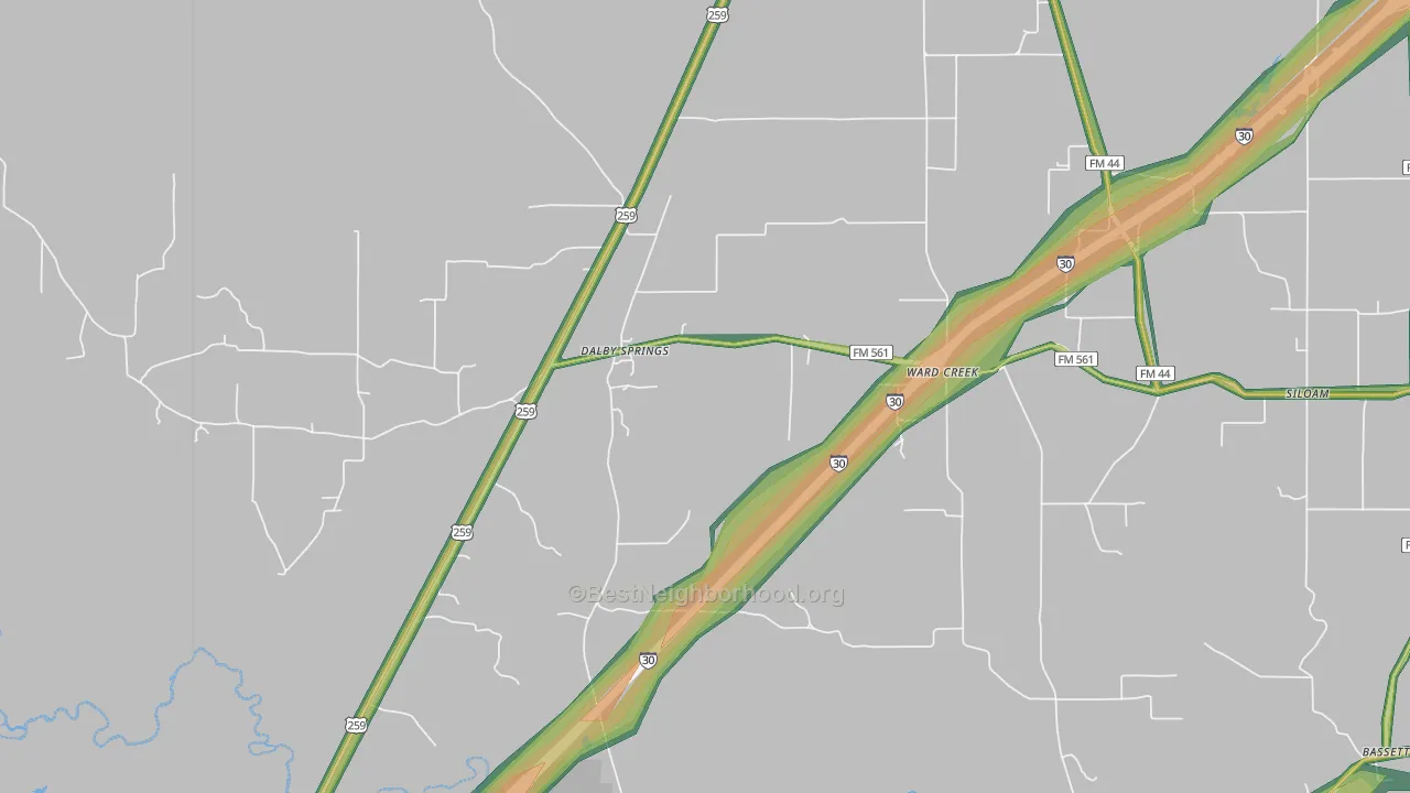 Dalby Springs, TX Map of Noise Levels in Dalby Springs
