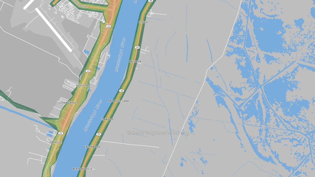 Dalcour, LA Map of Noise Levels in Dalcour