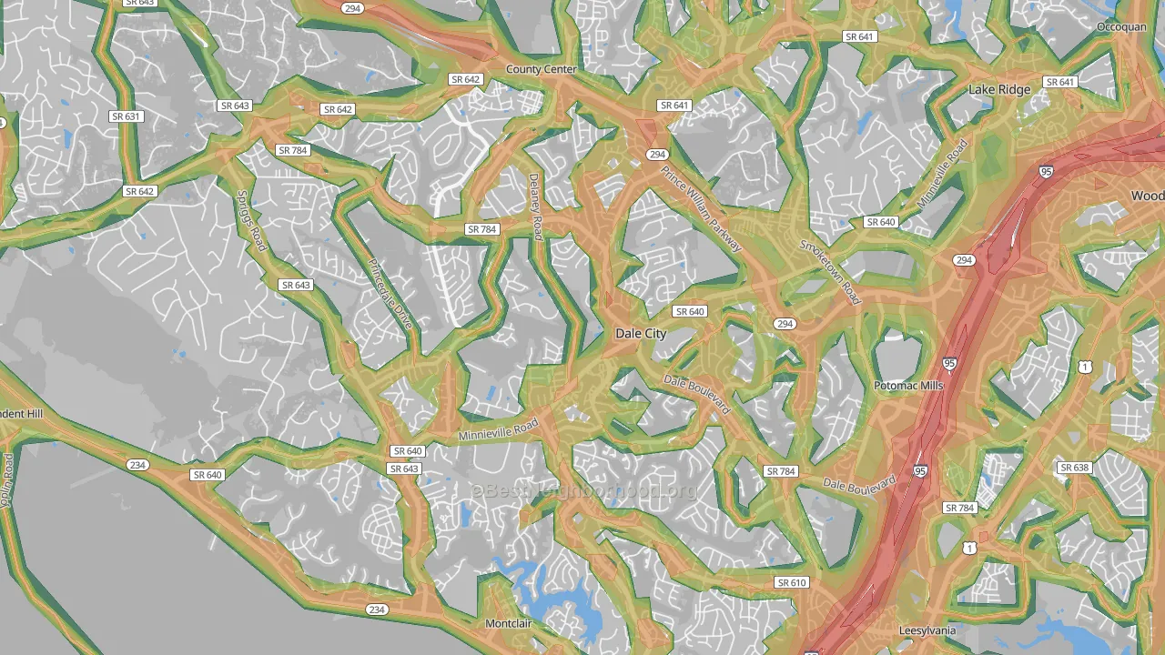 Dale City, VA Map of Noise Levels in Dale City