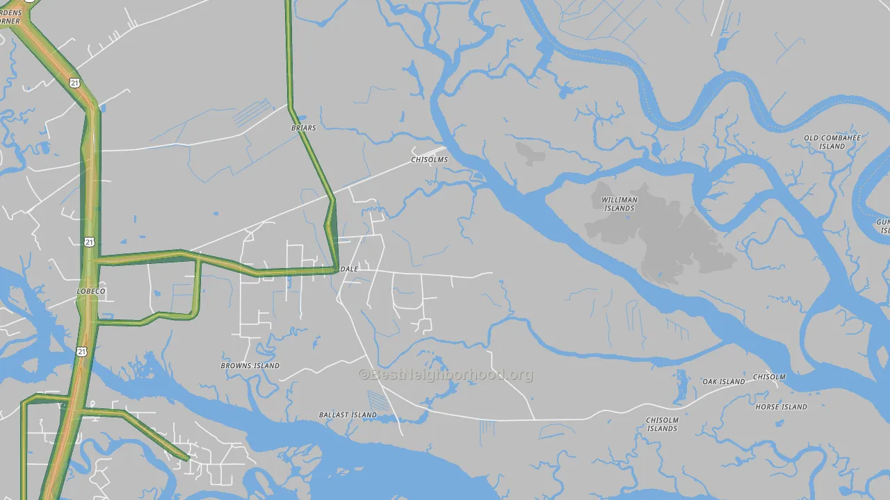 Dale, SC Map of Noise Levels in Dale