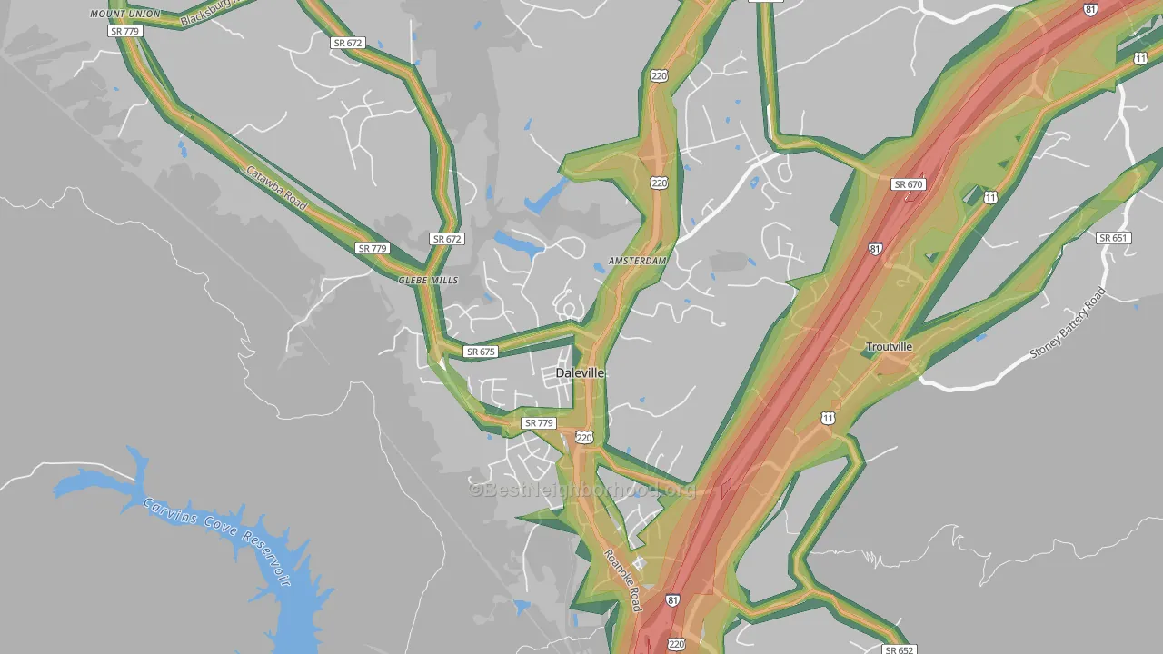 Daleville, VA Map of Noise Levels in Daleville