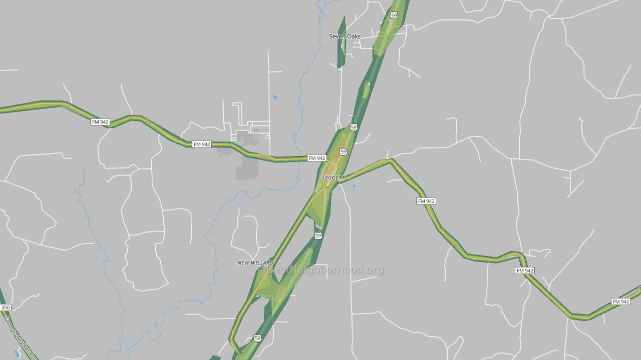 Dallardsville, TX Map of Noise Levels in Dallardsville