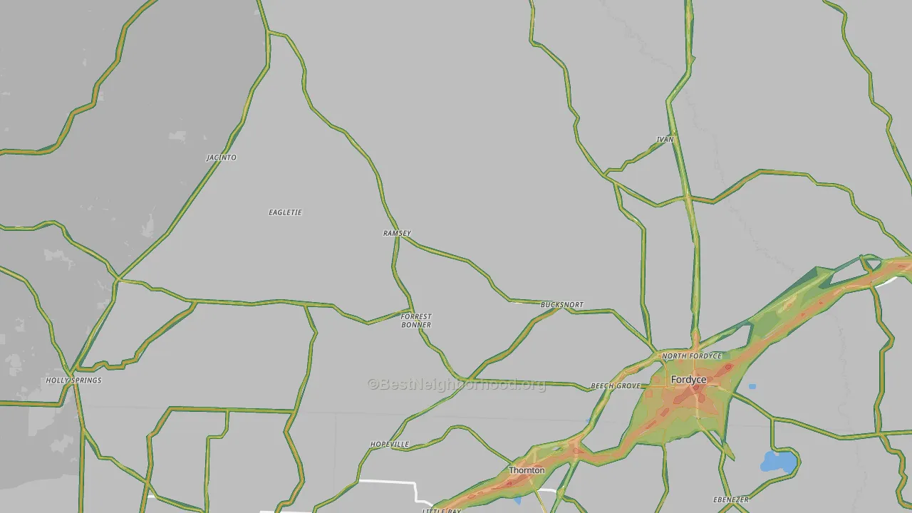 Dallas County, AR Map of Noise Levels in Dallas County