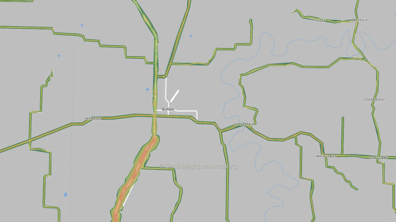 Dallas County, MO Map of Noise Levels in Dallas County