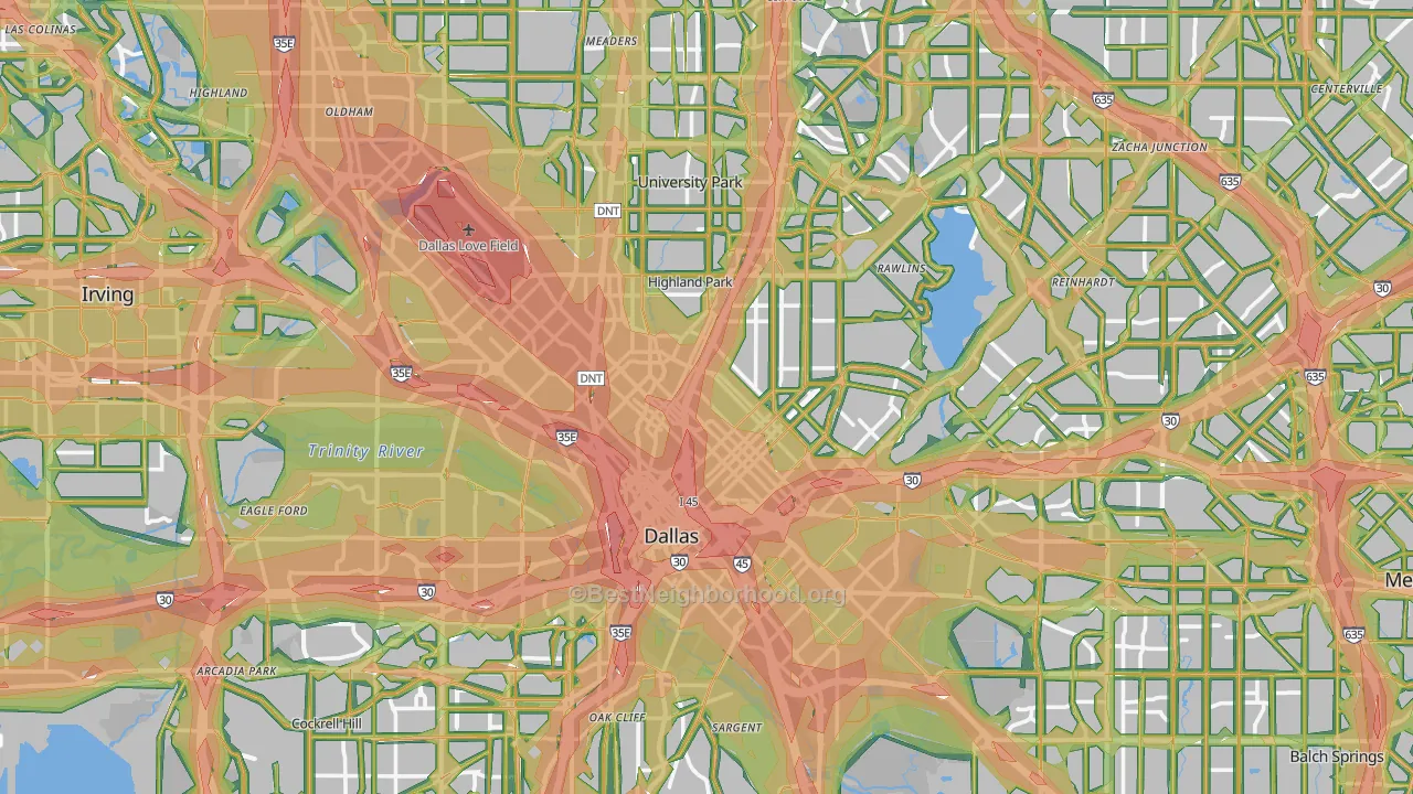 Dallas County, TX Map of Noise Levels in Dallas County