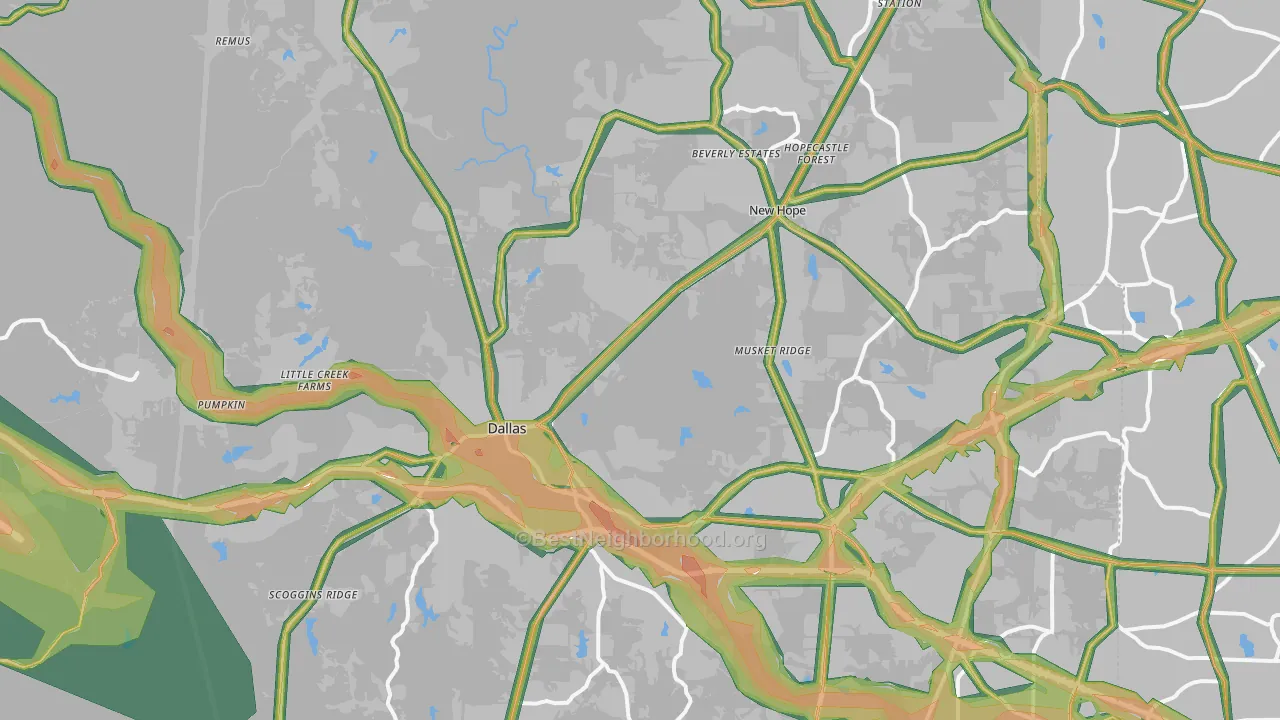Dallas, GA Map of Noise Levels in Dallas