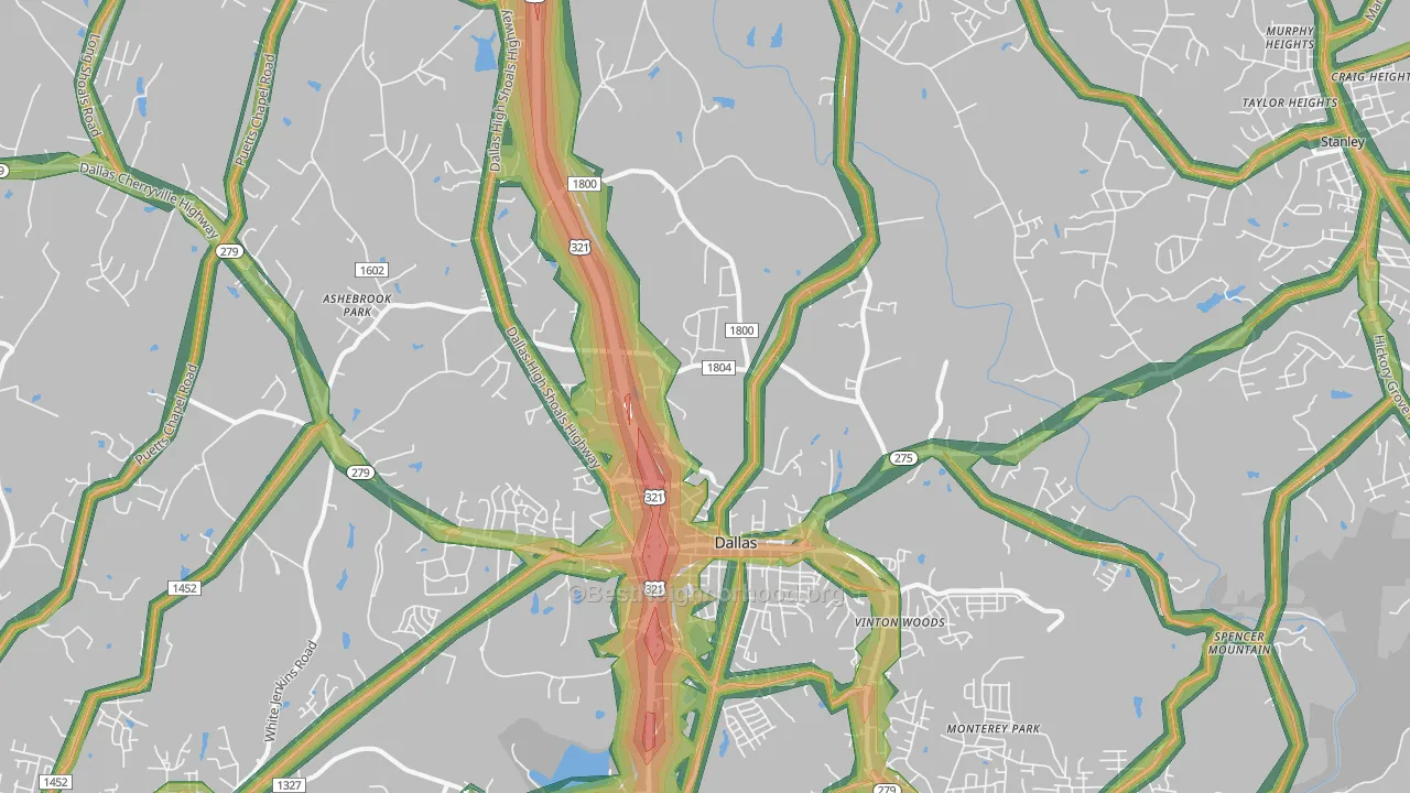 Dallas, NC Map of Noise Levels in Dallas