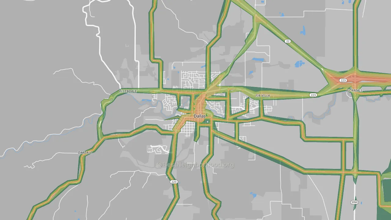Dallas, OR Map of Noise Levels in Dallas