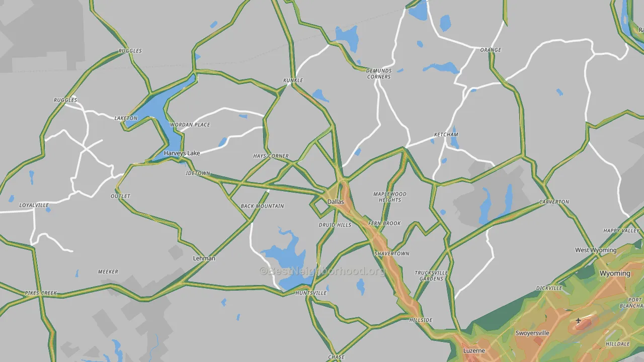 Dallas, PA Map of Noise Levels in Dallas