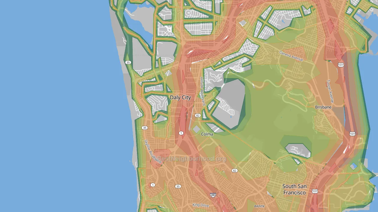 Daly City, CA Map of Noise Levels in Daly City