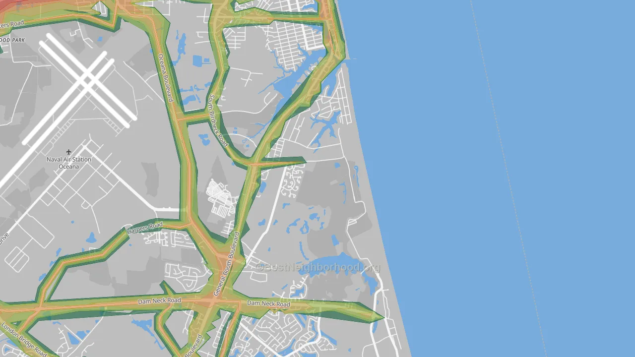 Dam Neck Naval Air Station, Virginia Beach, VA Map of Noise Levels in Dam Neck Naval Air Station