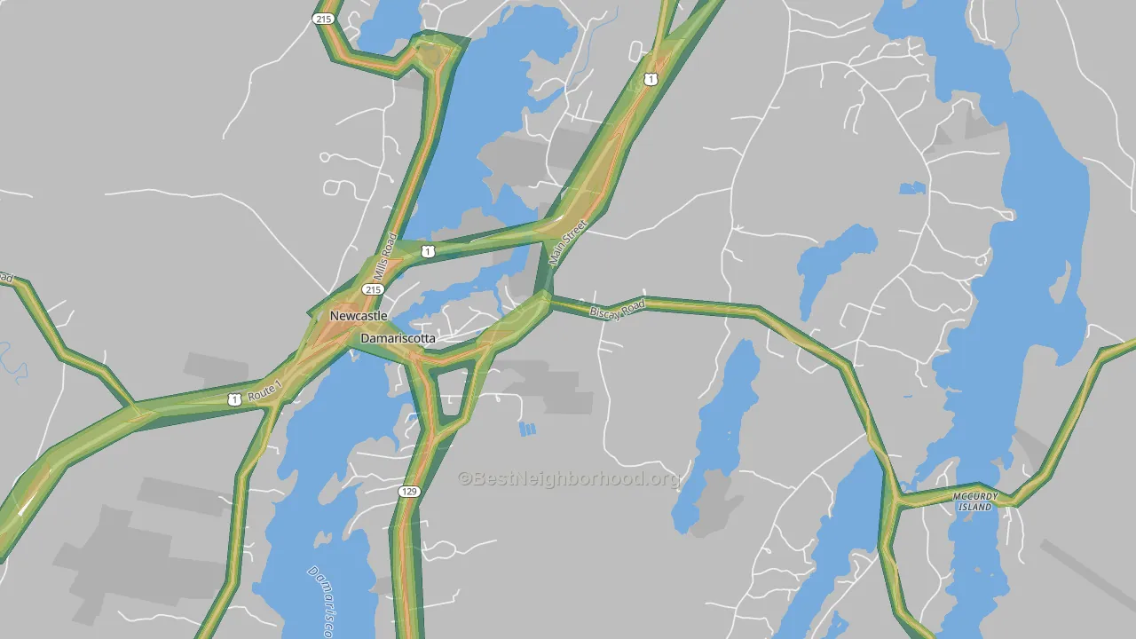 Damariscotta, ME Map of Noise Levels in Damariscotta