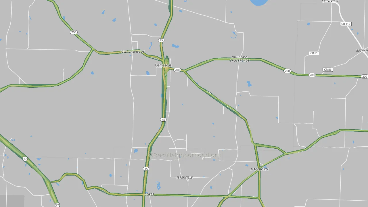 Damascus, GA Map of Noise Levels in Damascus