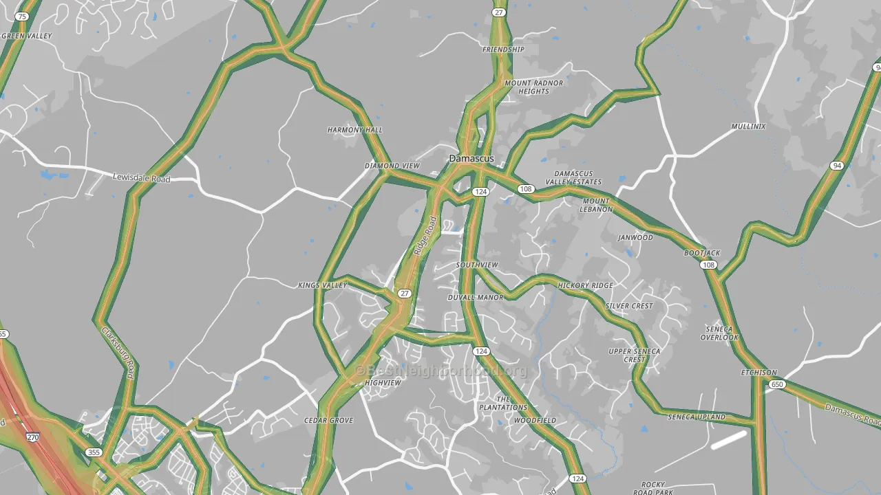 Damascus, MD Map of Noise Levels in Damascus