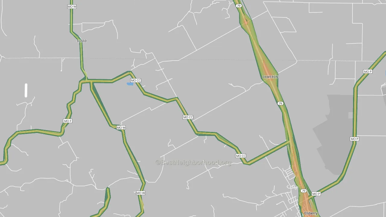 Dameron, MO Map of Noise Levels in Dameron