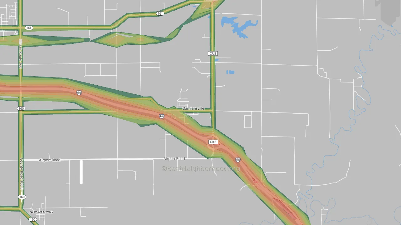 Damiansville, IL Map of Noise Levels in Damiansville