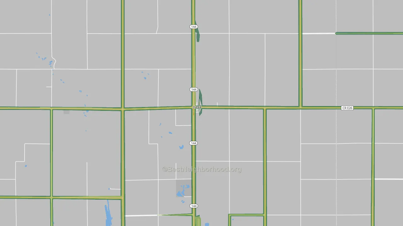 Dana, IA Map of Noise Levels in Dana