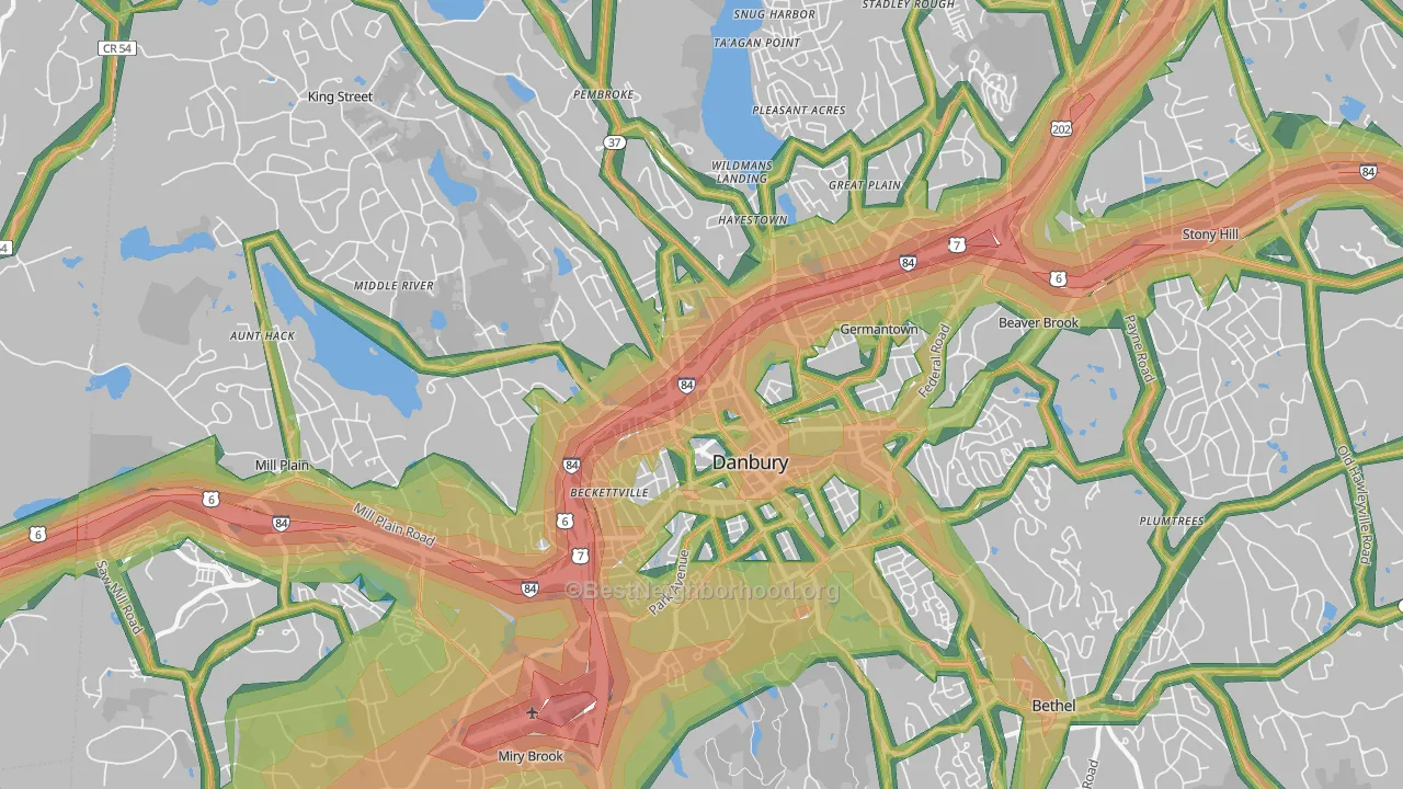 Danbury, CT Map of Noise Levels in Danbury