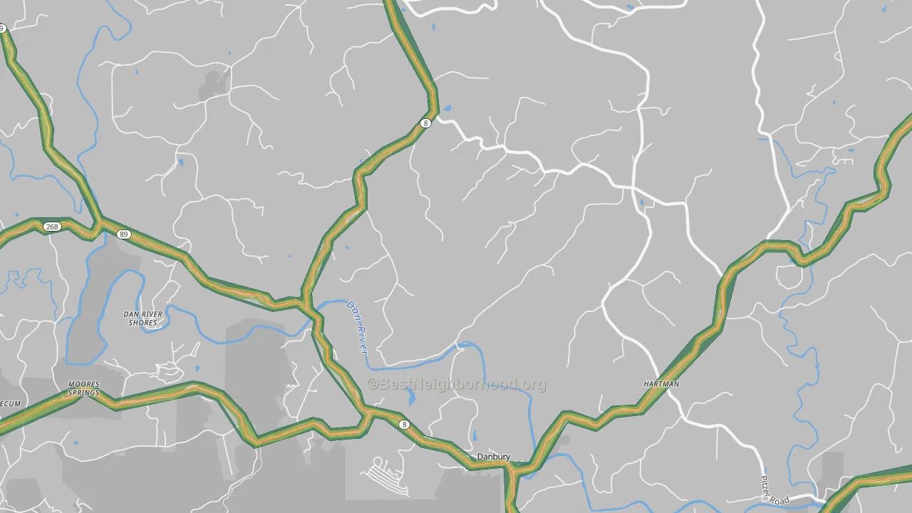 Danbury, NC Map of Noise Levels in Danbury