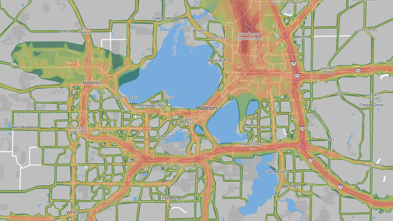 Dane County, WI Map of Noise Levels in Dane County
