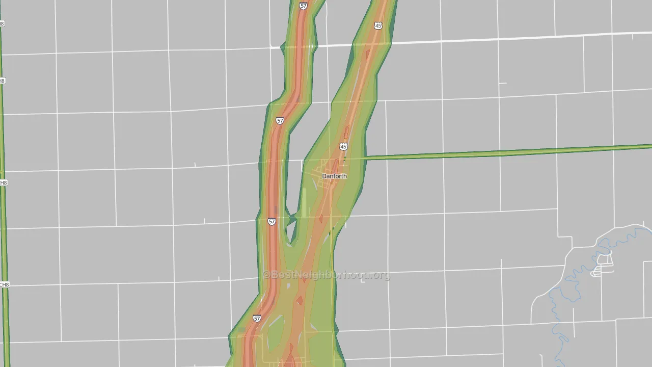 Danforth, IL Map of Noise Levels in Danforth