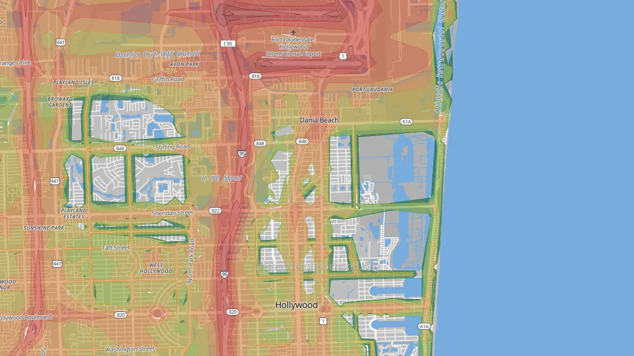 Dania, FL Map of Noise Levels in Dania