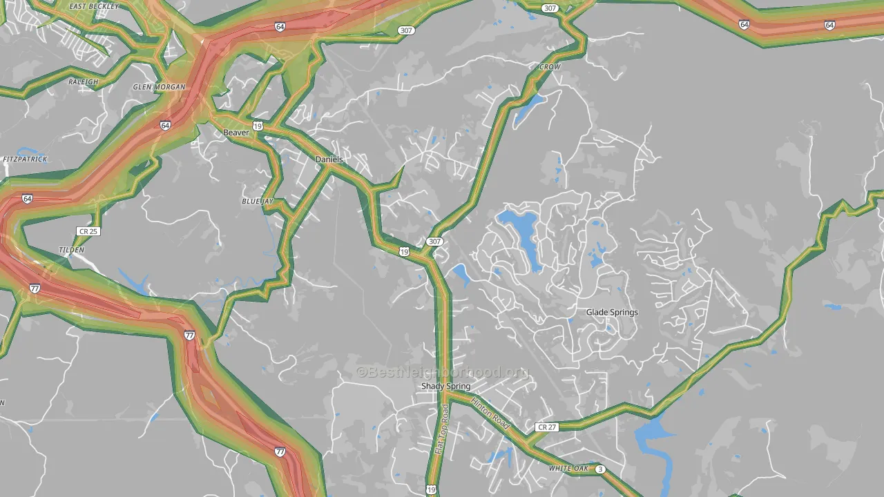 Daniels, WV Map of Noise Levels in Daniels