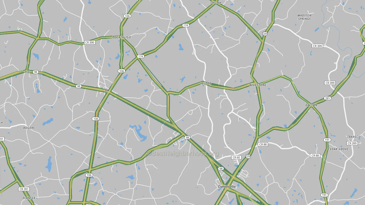 Danielsville, GA Map of Noise Levels in Danielsville