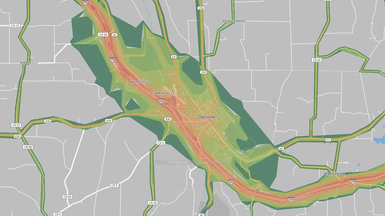 Dansville, NY Map of Noise Levels in Dansville
