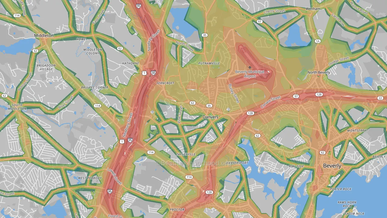 Danvers, MA Map of Noise Levels in Danvers