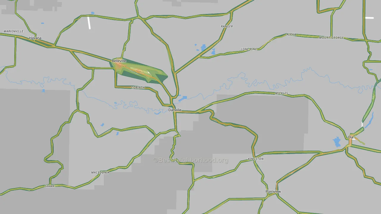 Danville, AR Map of Noise Levels in Danville