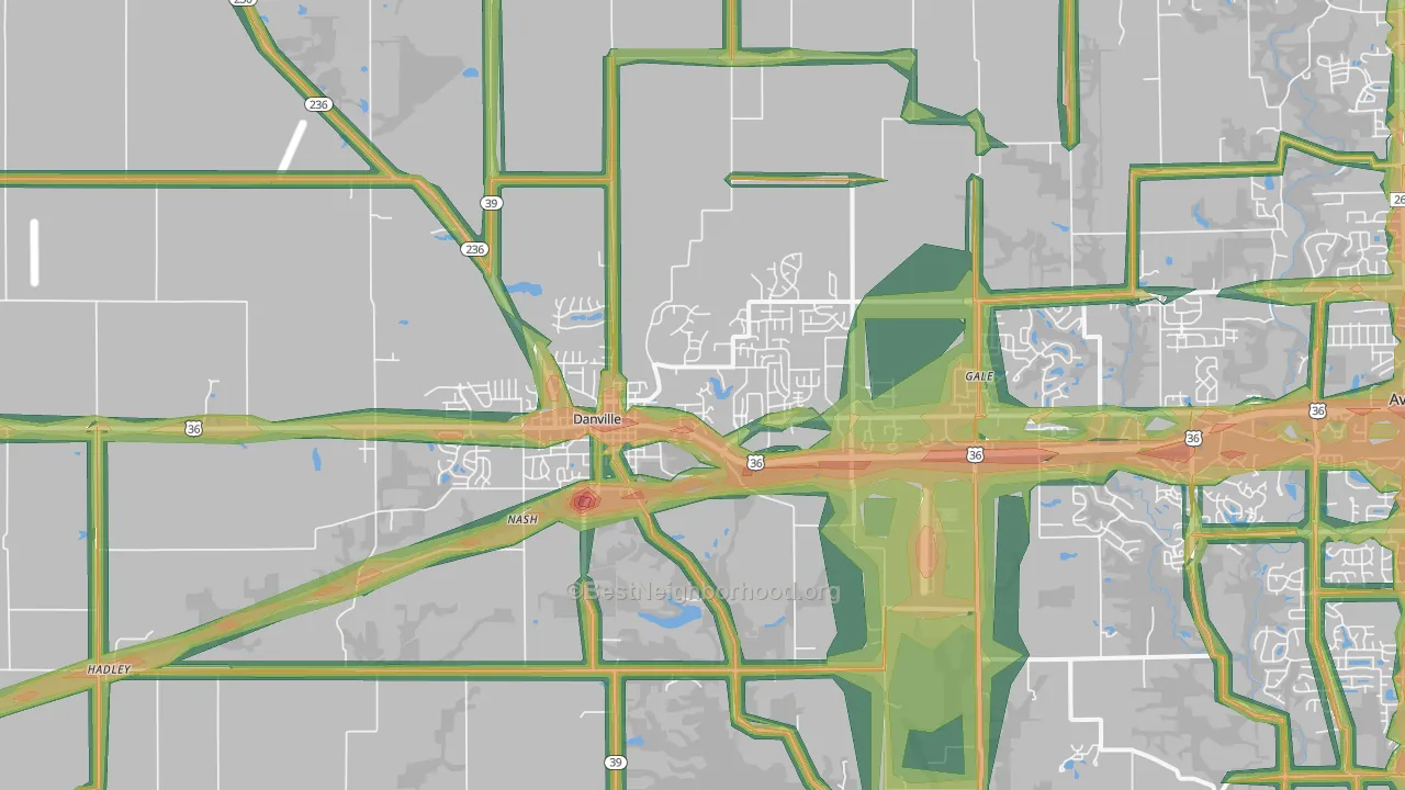 Danville, IN Map of Noise Levels in Danville